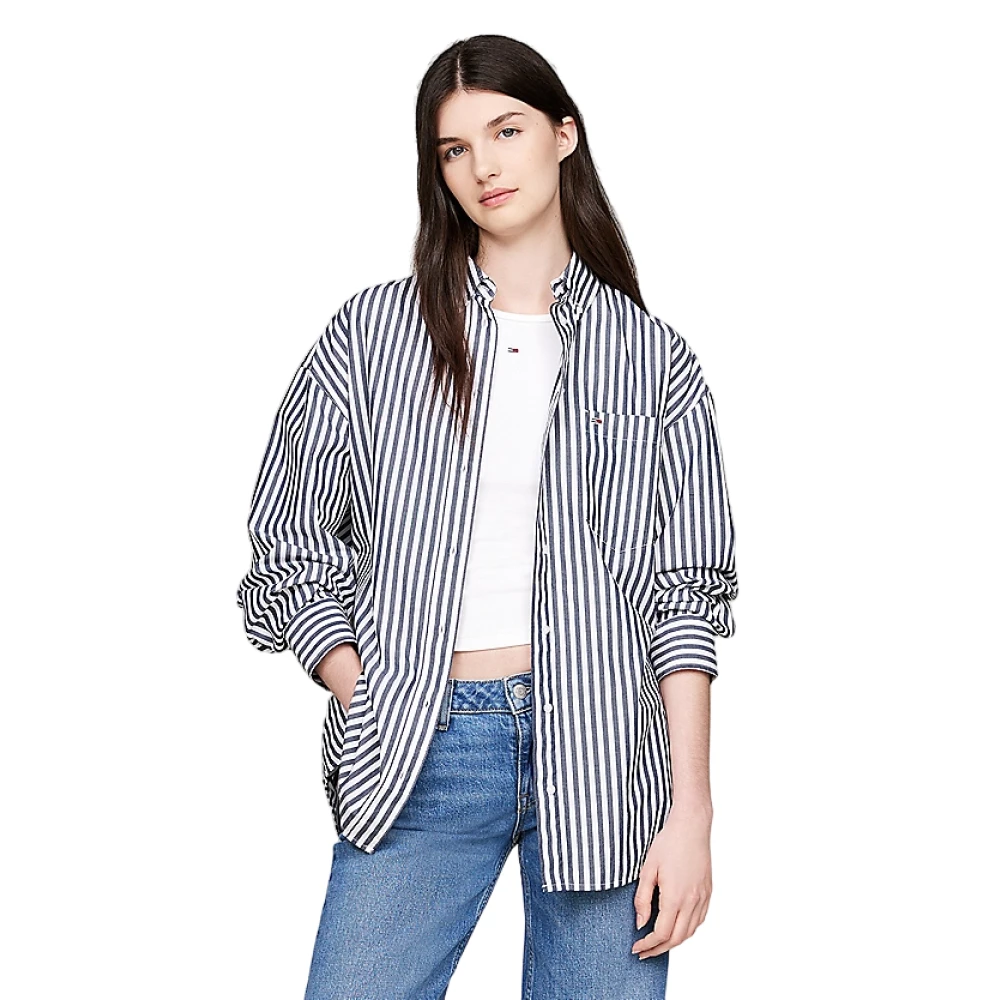Tommy Jeans Oversized Gestreept Overhemd Blue Dames