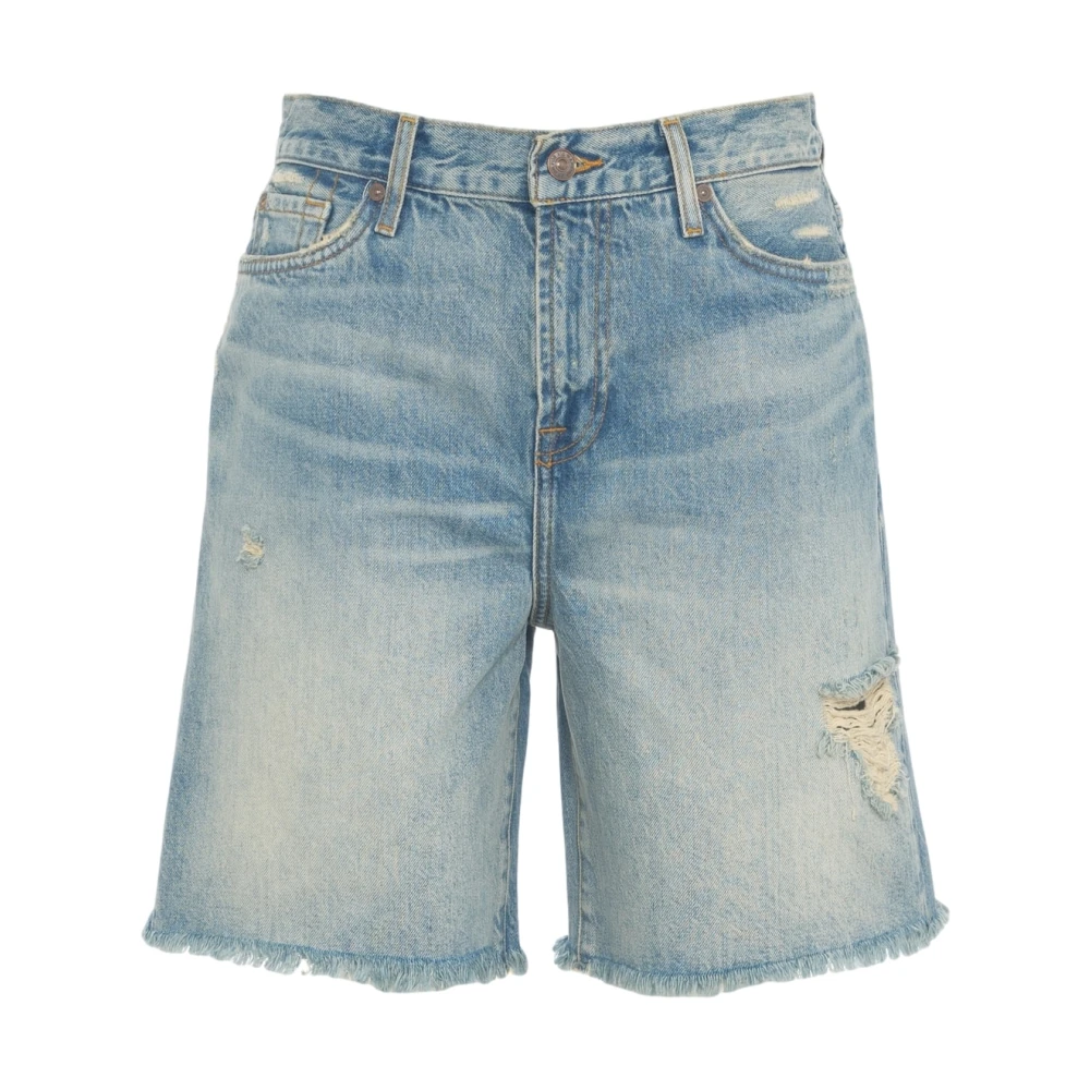 7 For All Mankind Blauwe Denim Fringed Bermuda's Blue Dames