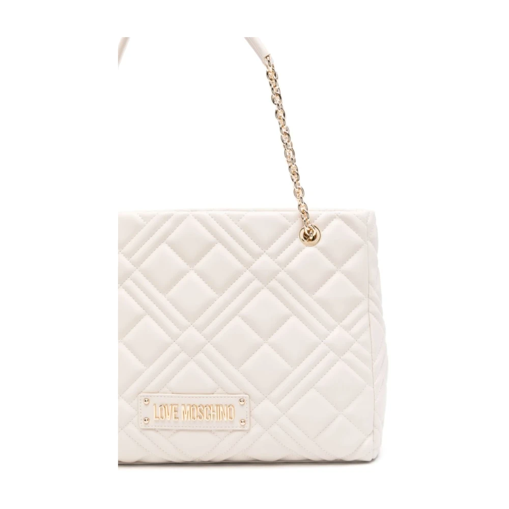 Love Moschino Gestikte Ketting-Link Handtas Beige Dames