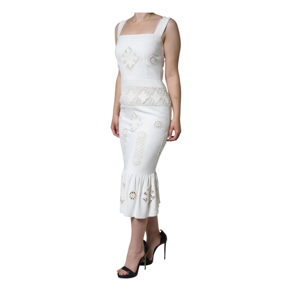 Dolce & Gabbana Witte Kant Sheath Midi Jurk White Dames