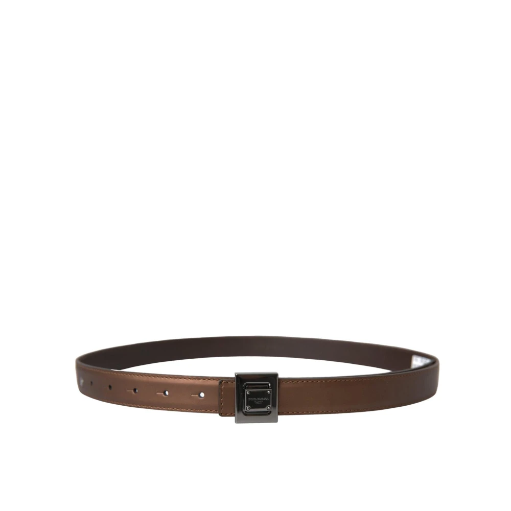 Dolce & Gabbana Bronzen Leren Vierkante Metalen Riem Brown Dames