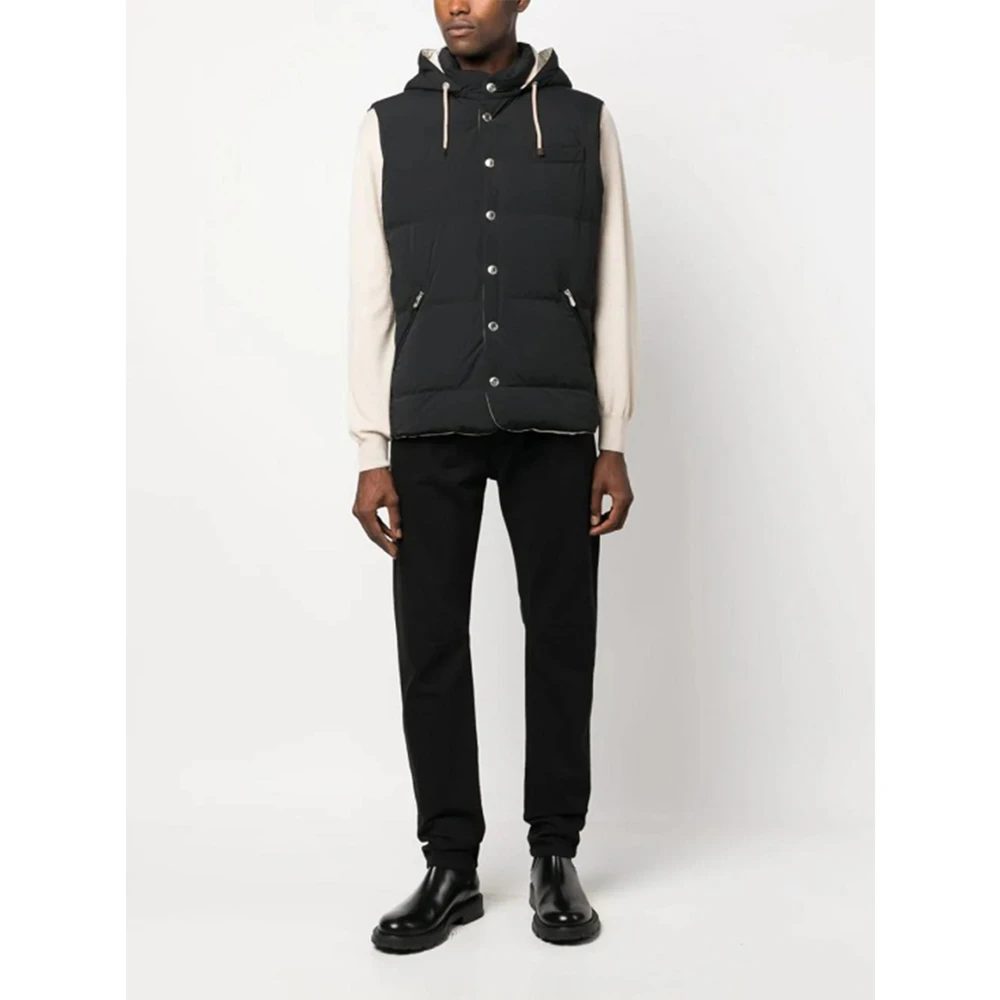 BRUNELLO CUCINELLI Zwarte mouwloze nylon gewatteerde jas Black Heren