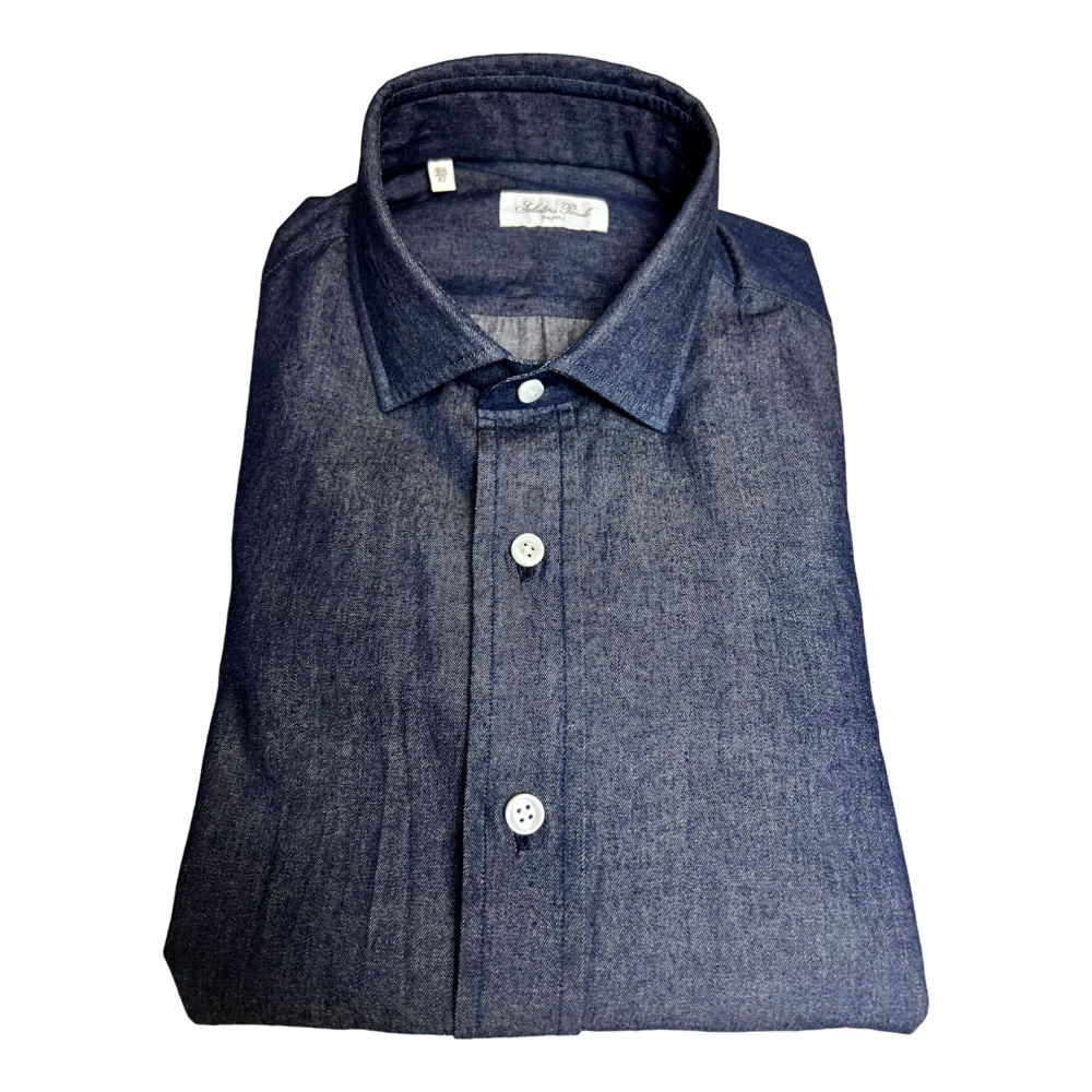 Salvatore Piccolo Denim overhemd donkerblauw fijn Blue Heren