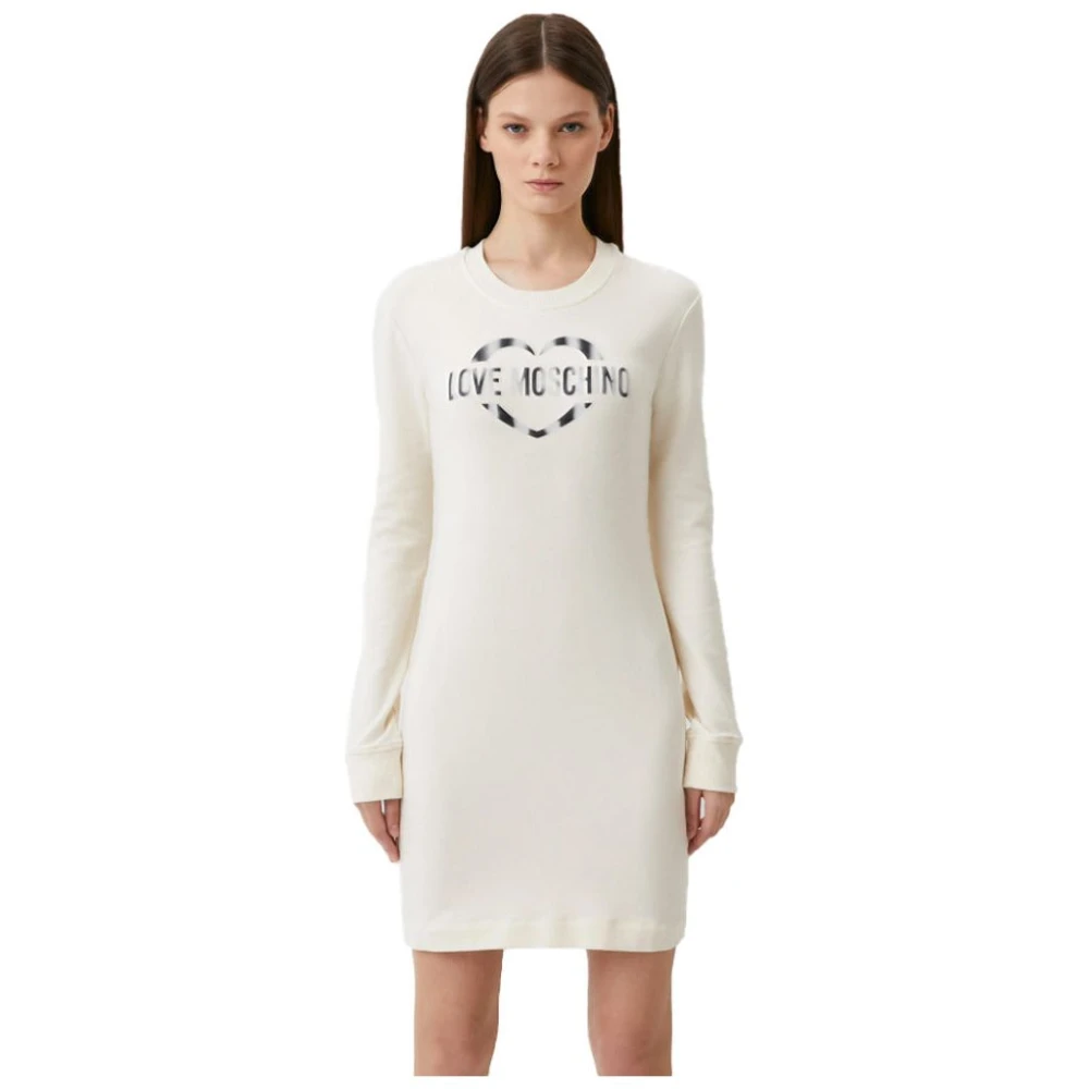 Love Moschino Elegante witte katoenen jurk met metallic logo White Dames