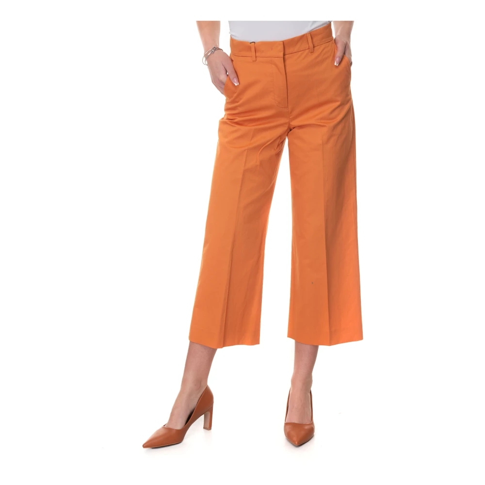 Max Mara Weekend Korte Linnen Broek Wijde Pijpen Orange Dames