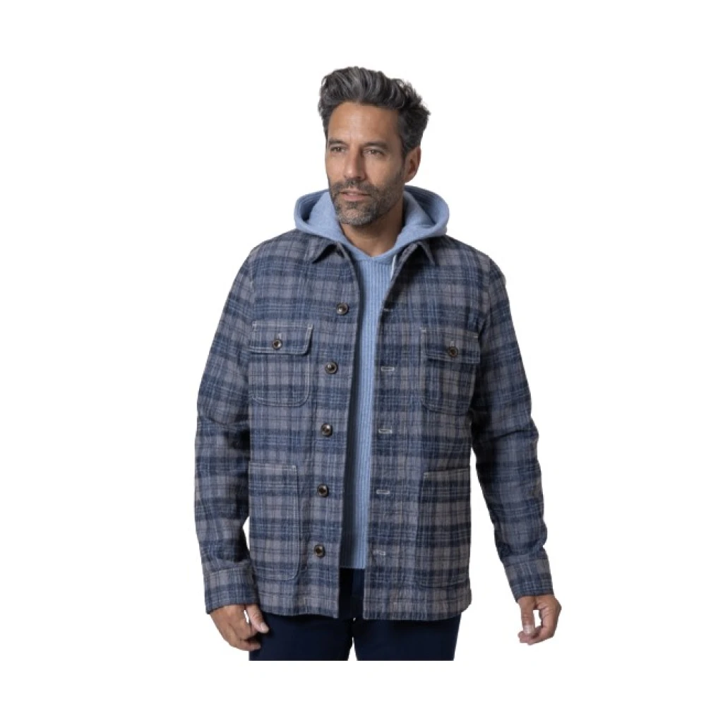 Jacob Cohën Blauw Geruite Overhemdjasje Blue Heren