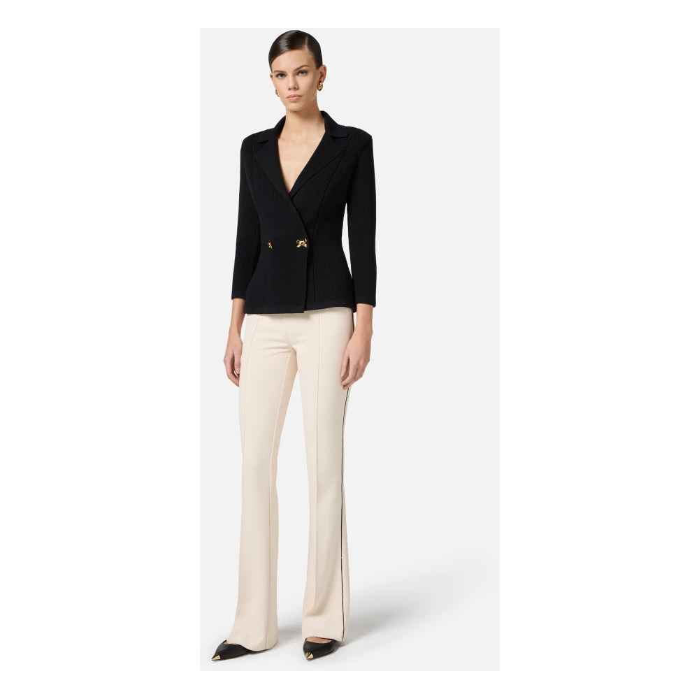 Elisabetta Franchi Zwarte gebreide blazer met juweel strikken Black Dames