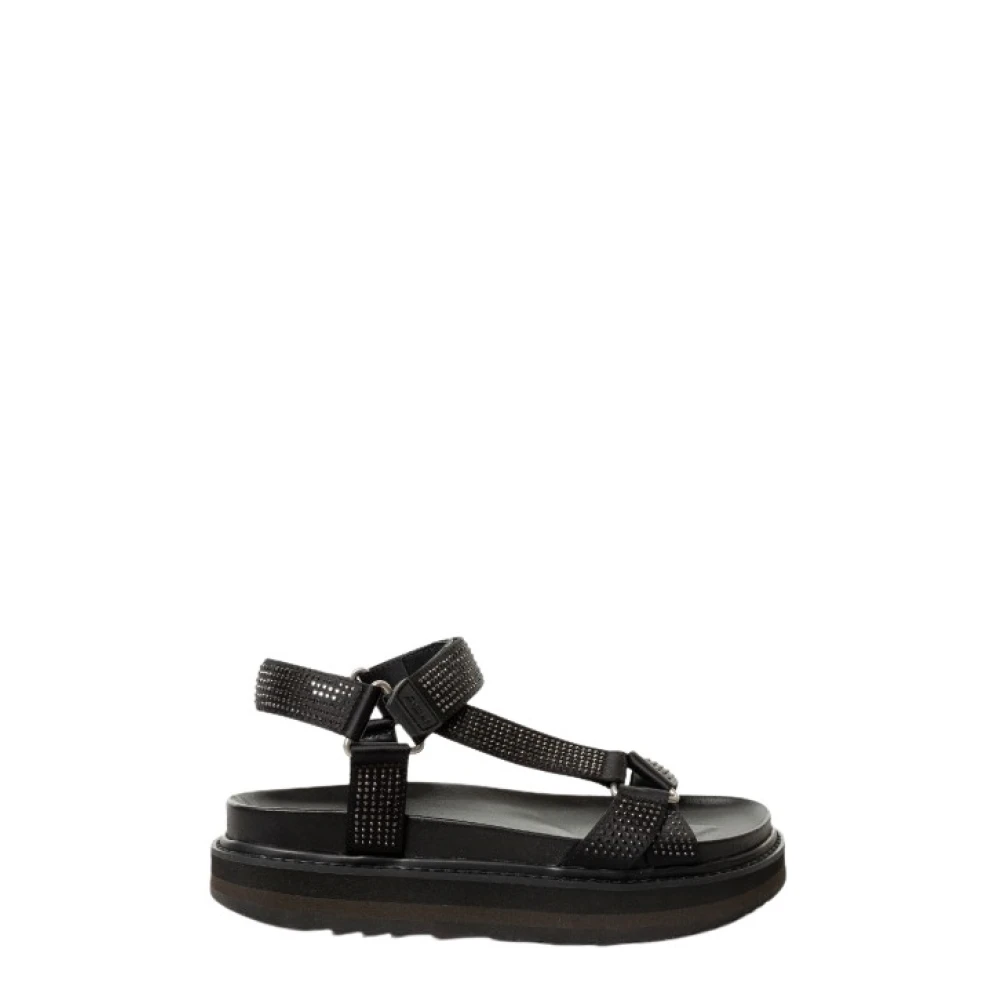 Dam Sandaler Platta Slingdesign PU-Läder med Metallaccent