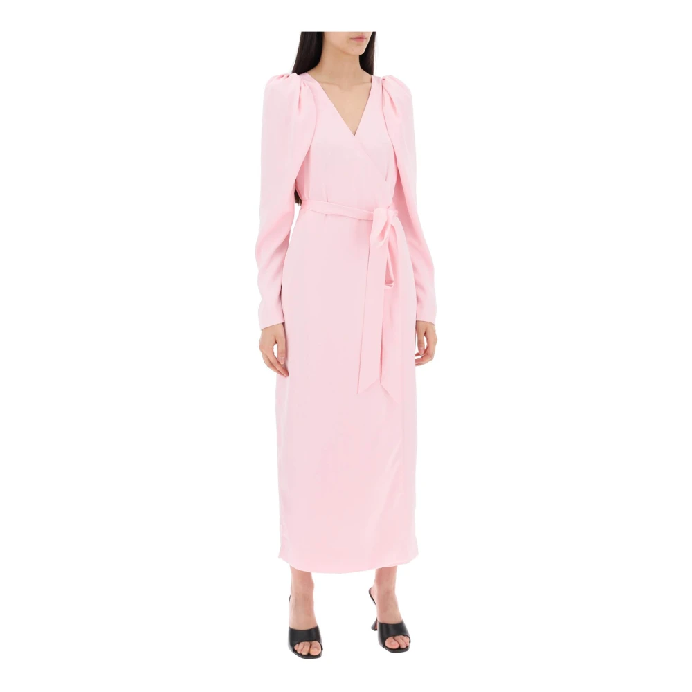 Rotate Birger Christensen Satin Wrap Midi Klänning med Crossover Pink, Dam