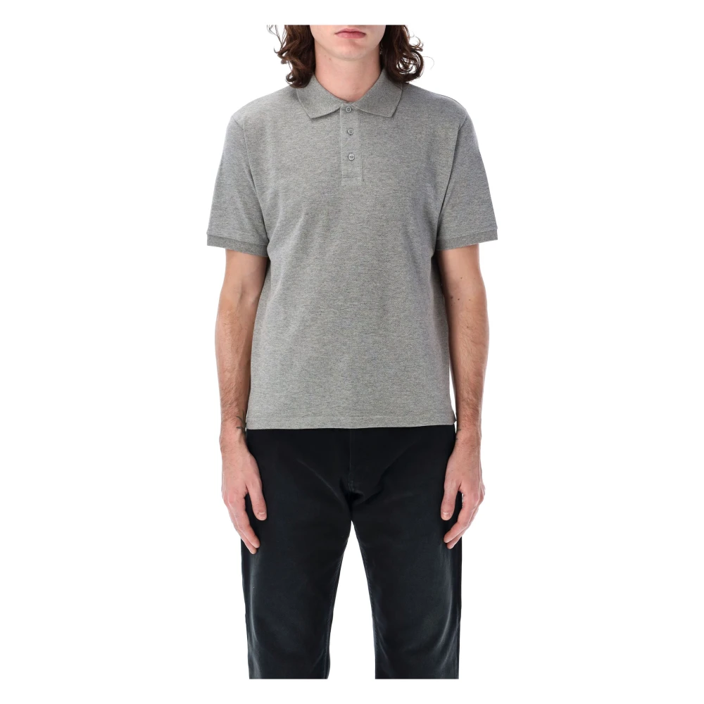 Saint Laurent Grijs Melange Piqué Polo Shirt Gray Heren