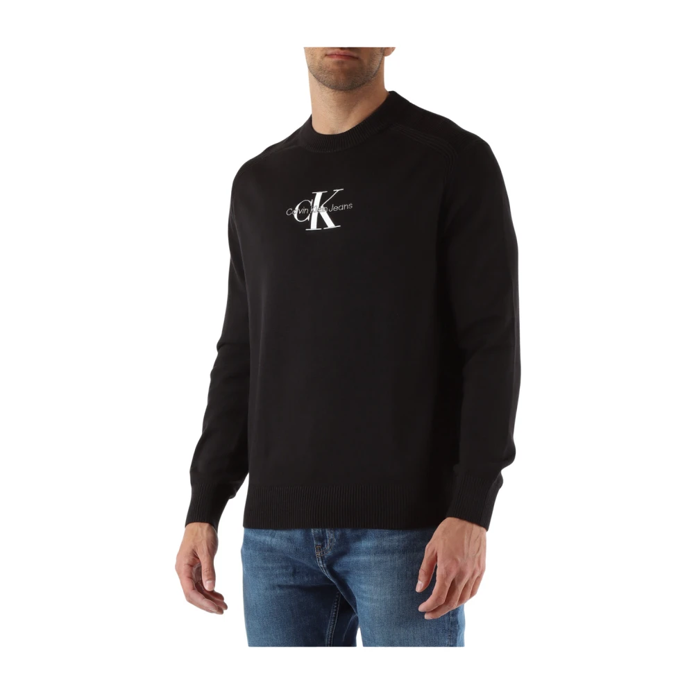 Calvin Klein Jeans Katoenen Crewneck Geborduurd Logo Sweater Black Heren