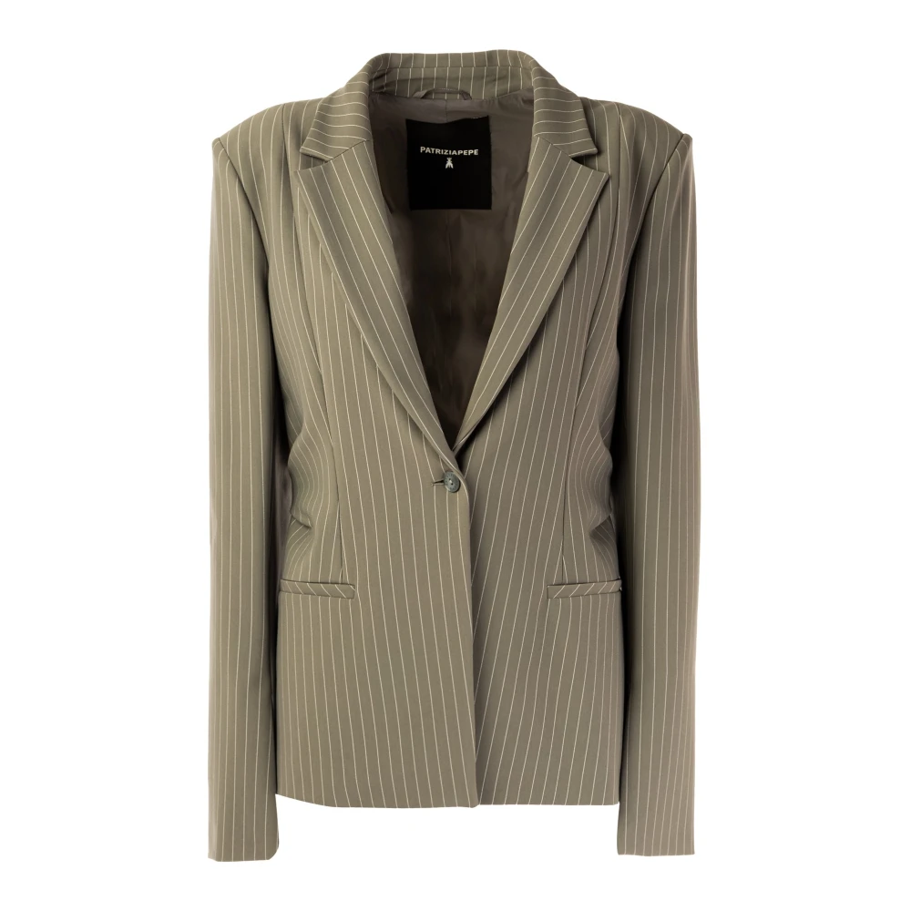PATRIZIA PEPE Damesblazer Tech Grey Strepen Gray Dames
