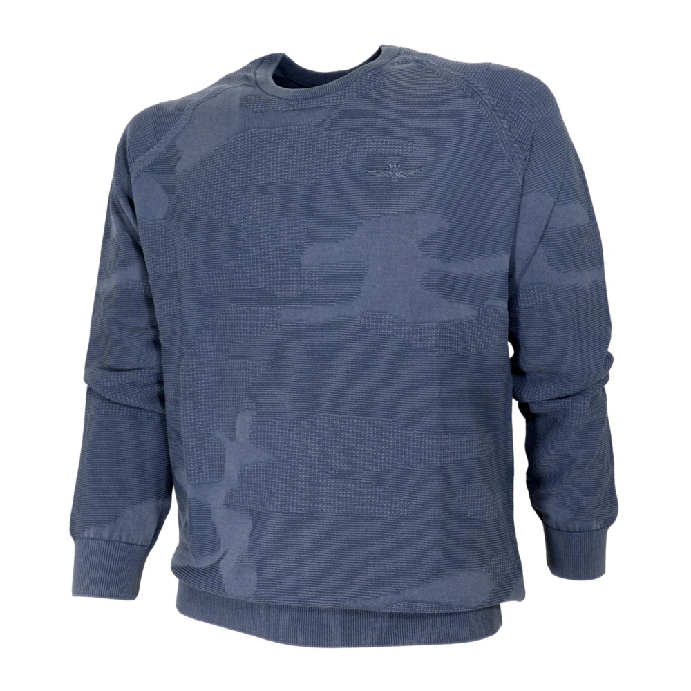 aeronautica militare Camouflage Katoen Jacquard Heren Trui Blauw Ma1500 Blue Heren