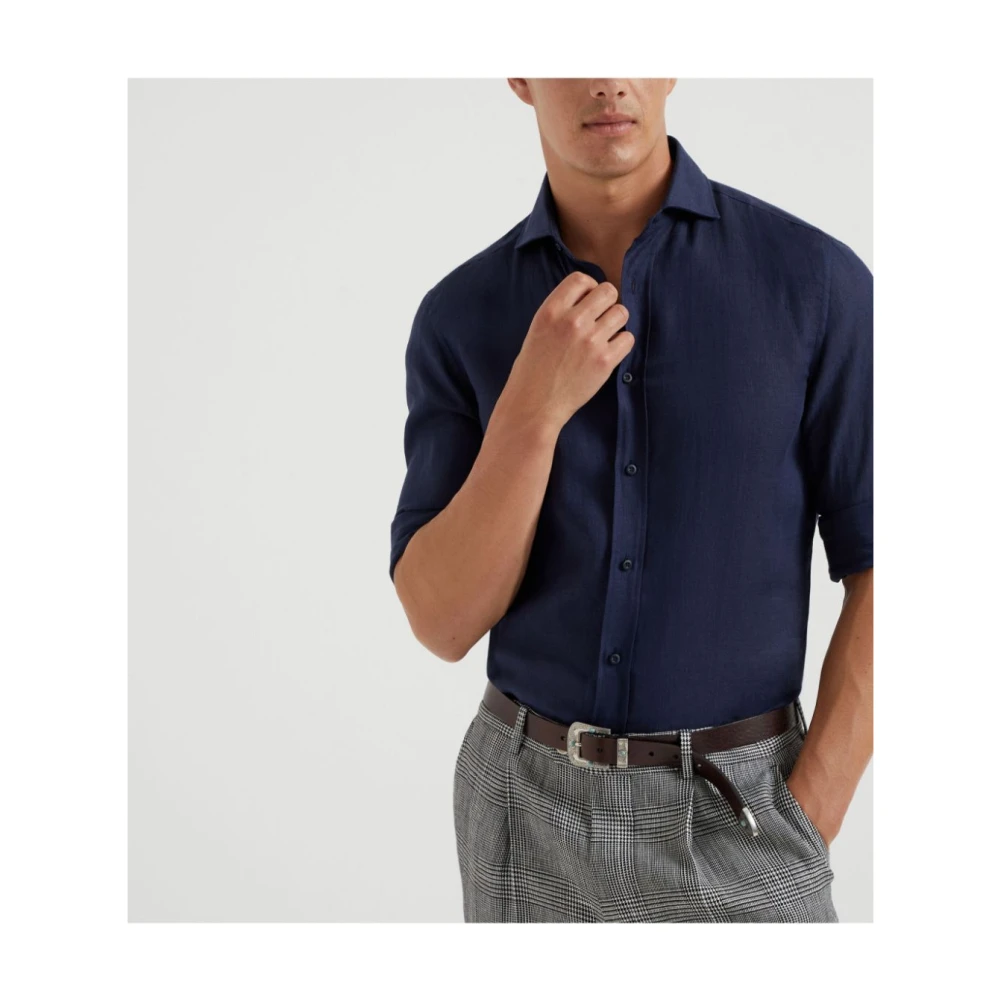 BRUNELLO CUCINELLI Navy Blauwe Button-Up Shirt Blue Heren
