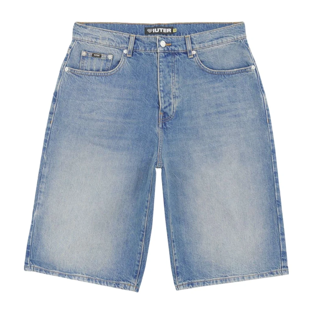 Iuter Mannelijk Blauw Korte Broeken Heren, W31, Denim, Wijde Pijp Denim Shorts - Medium
