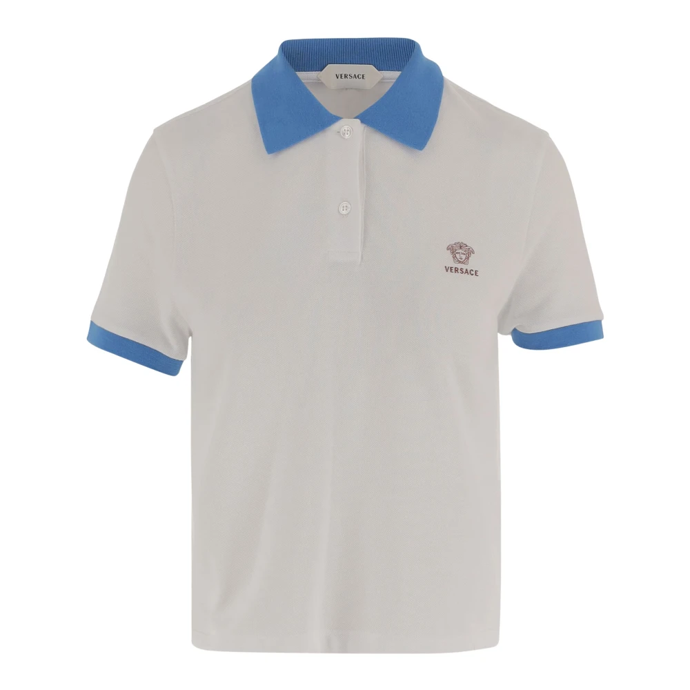Versace Women's White Polo Shirts, Xs, Embroidered Cotton Polo