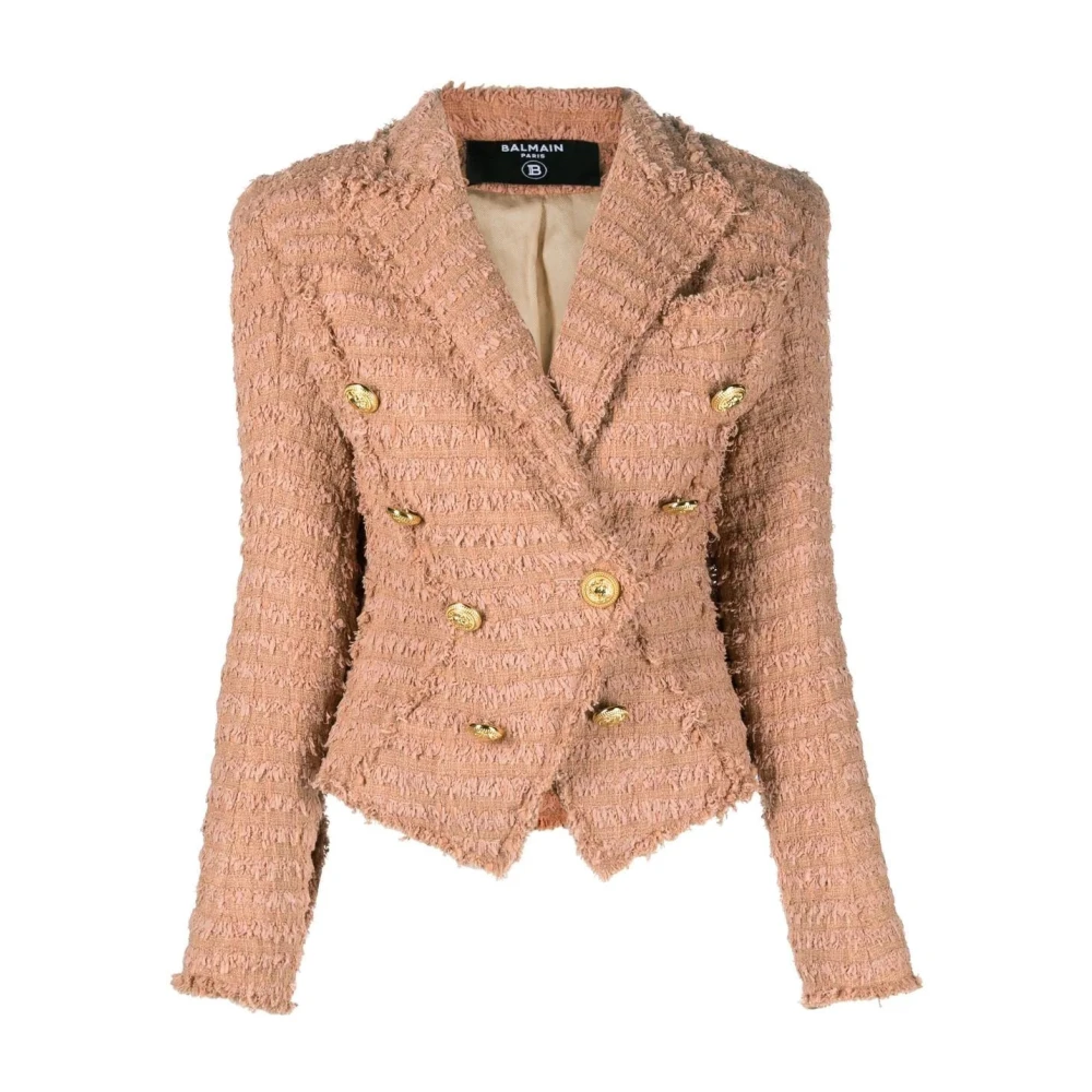 Balmain Tweed Blazer i Beige Beige, Dam