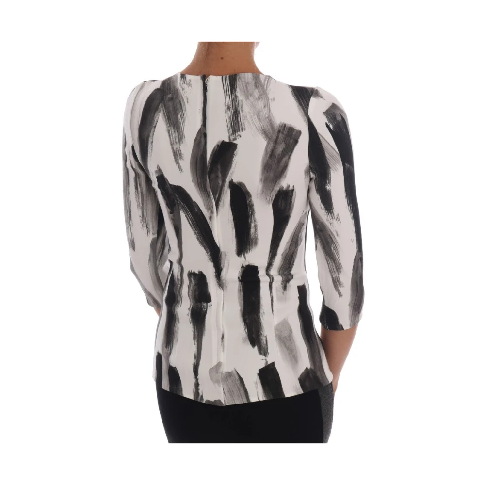 Dolce & Gabbana Elegante Gestreepte Stretchblouse White Dames