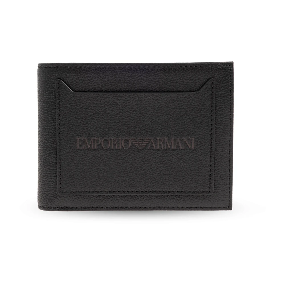 Emporio Armani Leren portemonnee met logo Black Heren