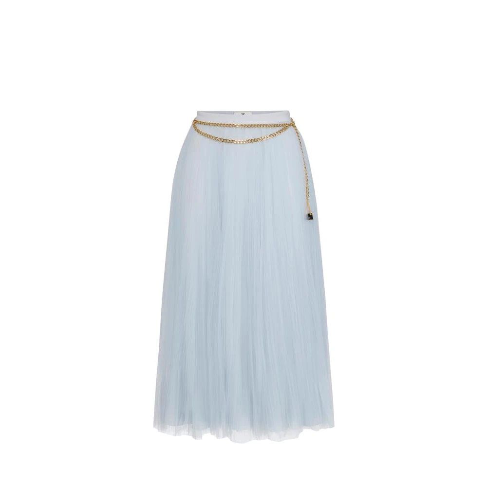 Elisabetta Franchi Blue Midi Skirts, Female, L, Tulle Skirt With Jewel Belt
