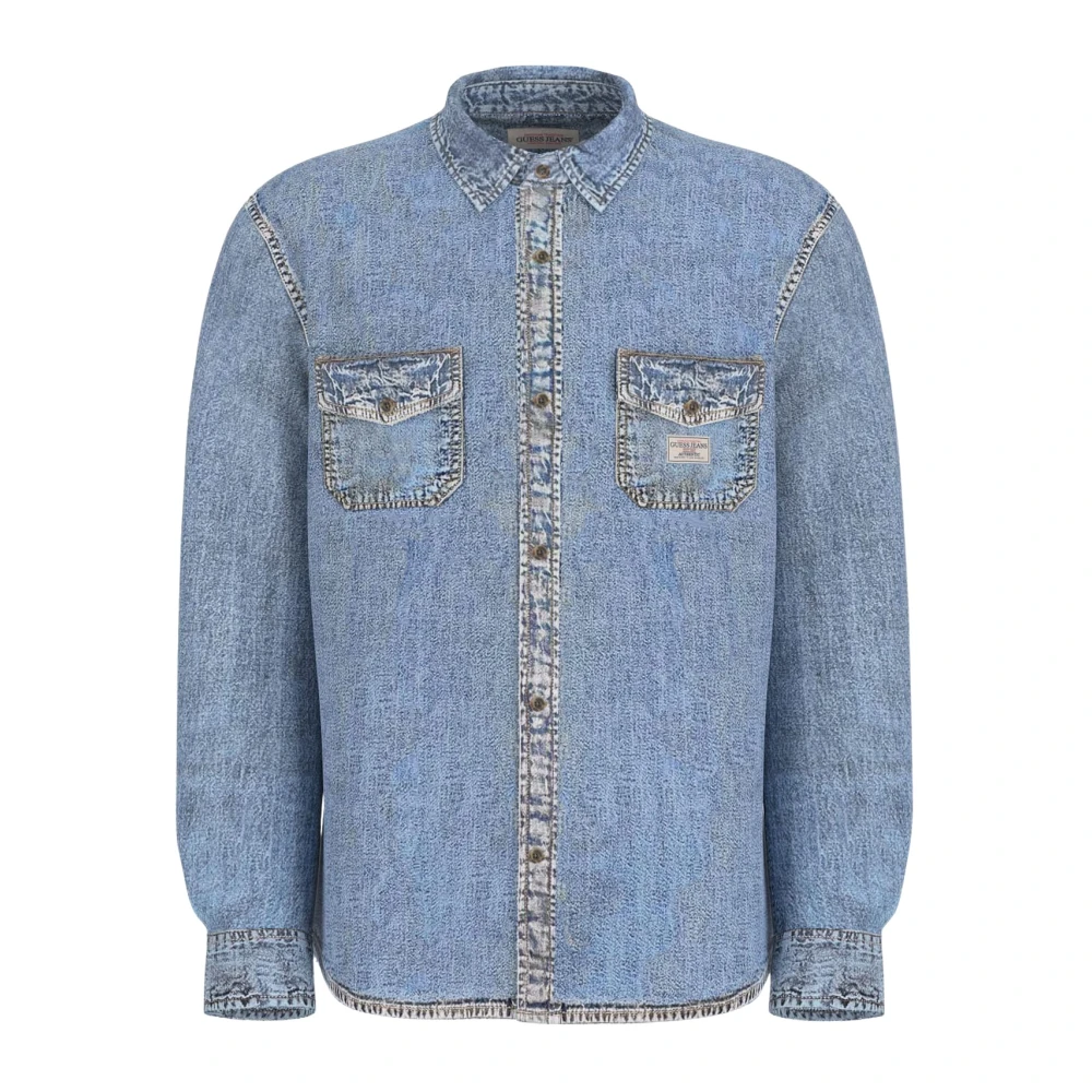 Guess Blauwe Denim Overhemd Lange Mouw Casual Blue Heren