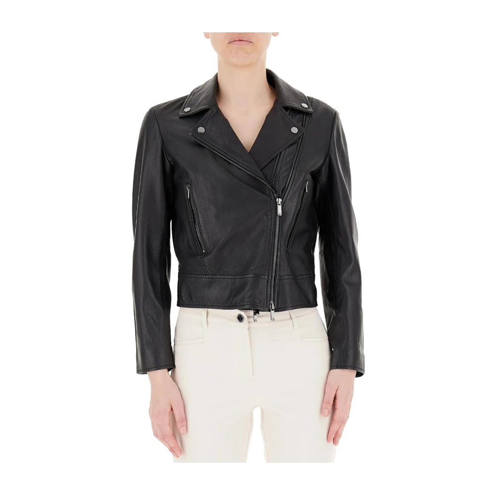 Pennyblack Ultra Leren Jas met Asymmetrische Rits Black Dames