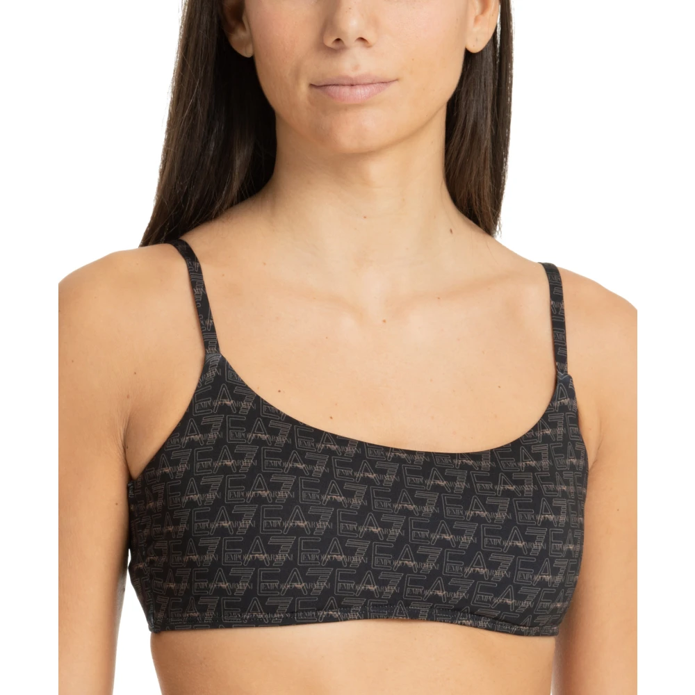 Emporio Armani EA7 Logo Patroon Kant Bikini Set Black Dames
