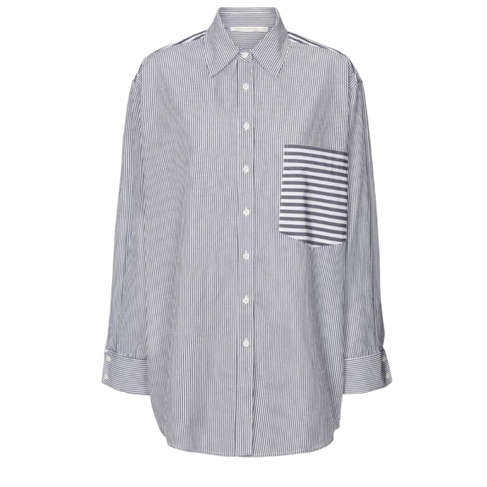 Rabens Saloner Gestreepte Oversized Blouse met Lange Mouwen Gray Dames