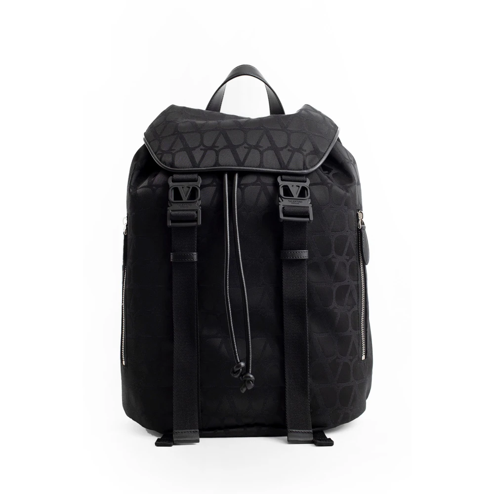 Valentino Zwarte Nylon Iconograph Rugzak Black Heren