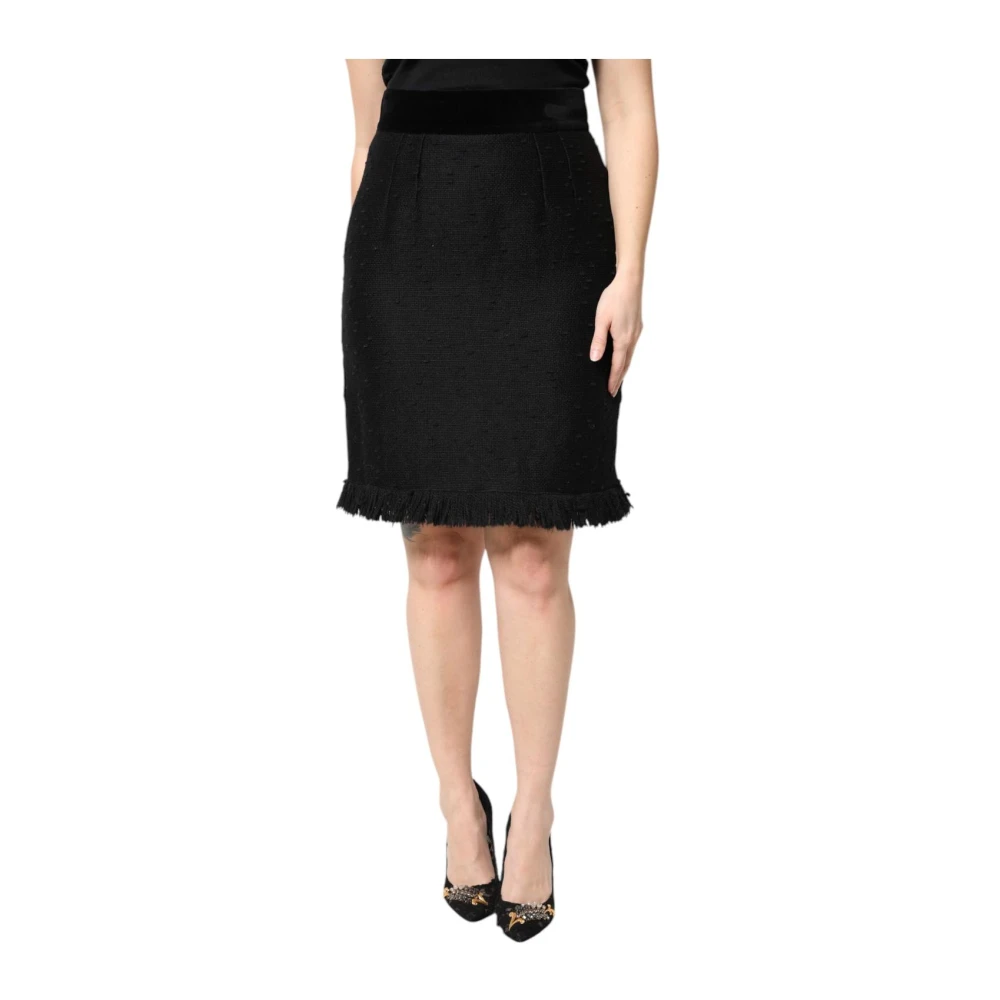 Dolce & Gabbana Women's Black Fringe High Waist Pencil Mini Skirt