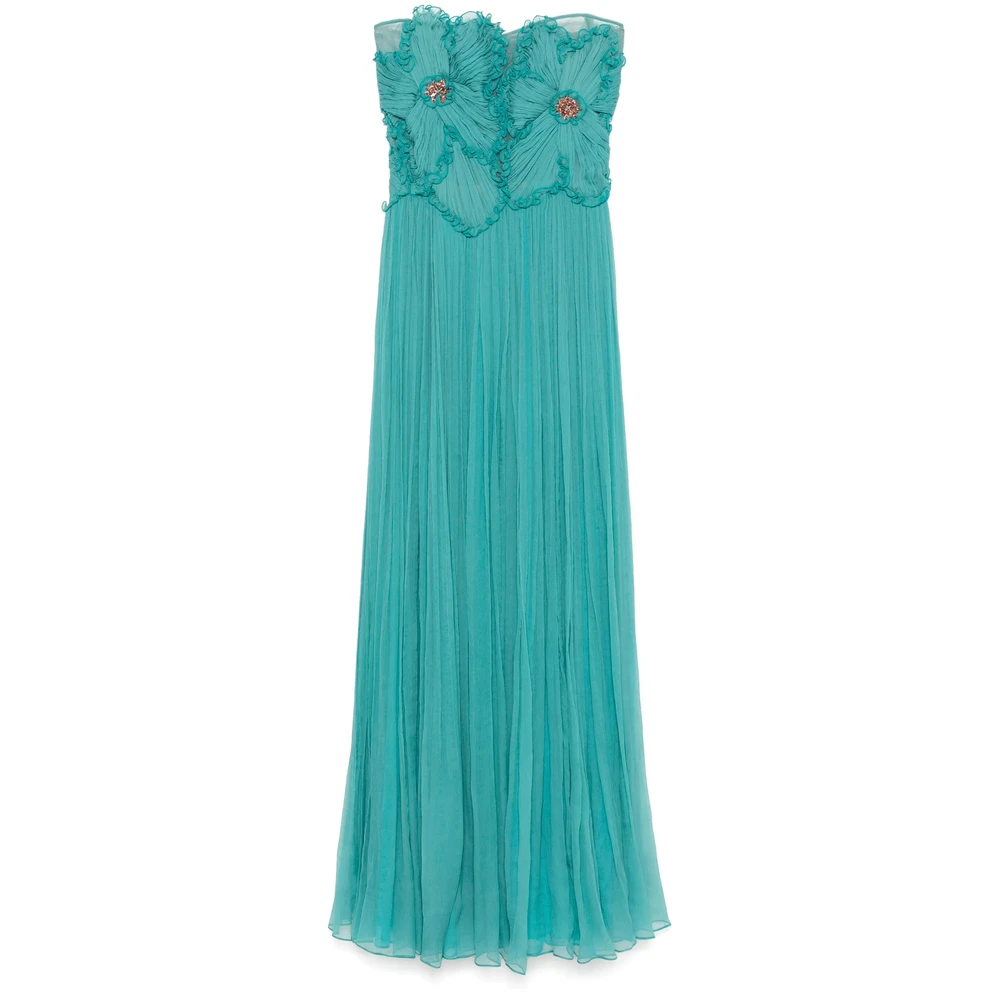 Costarellos Zeegroene Gerimpelde Vierkante Hals Jurk Green Dames