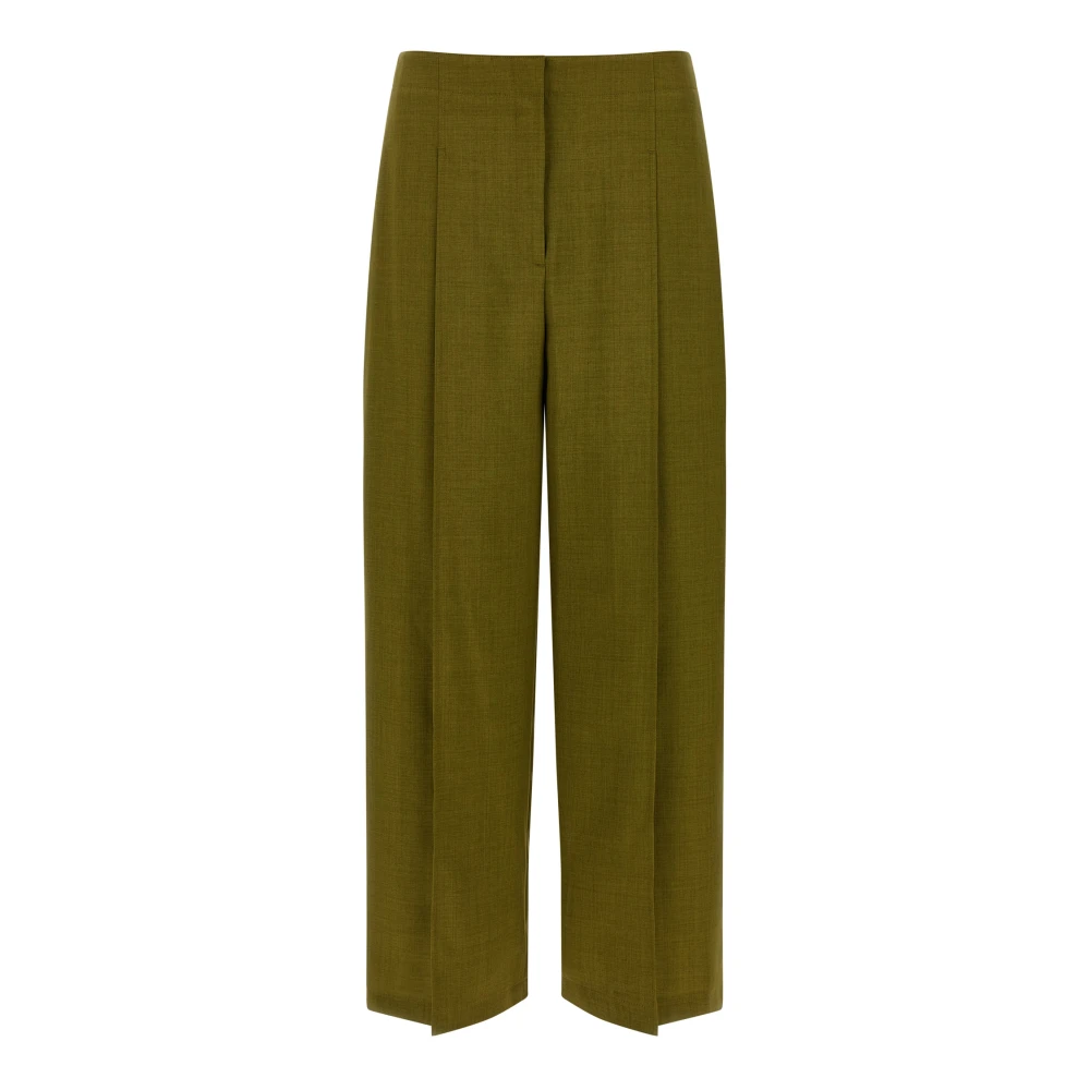 Theory Green Wide Trousers, Female, 2XS, Deep Pleat Pant In City Twill