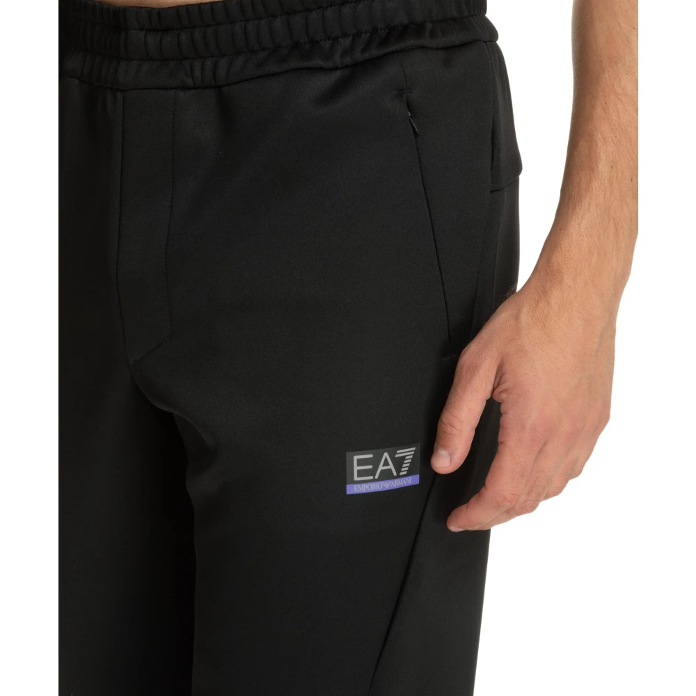 Emporio Armani EA7 Middelhøjt Taille Koordsluiting Sweatpants Effen Logo Black Heren