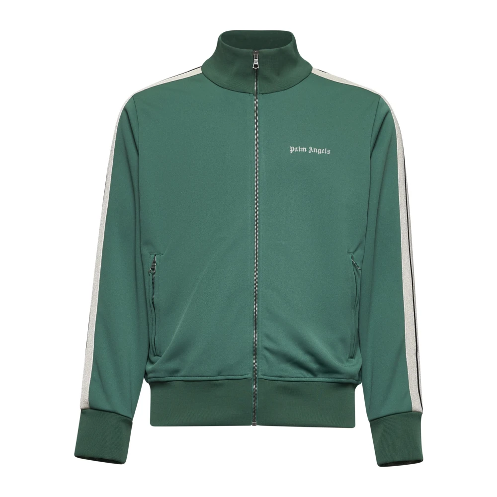 Palm Angels Groene rits trui met gestreepte banden Green Heren