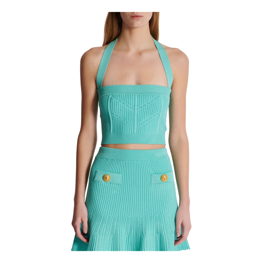 Balmain Gebreide halternek top Blue Dames