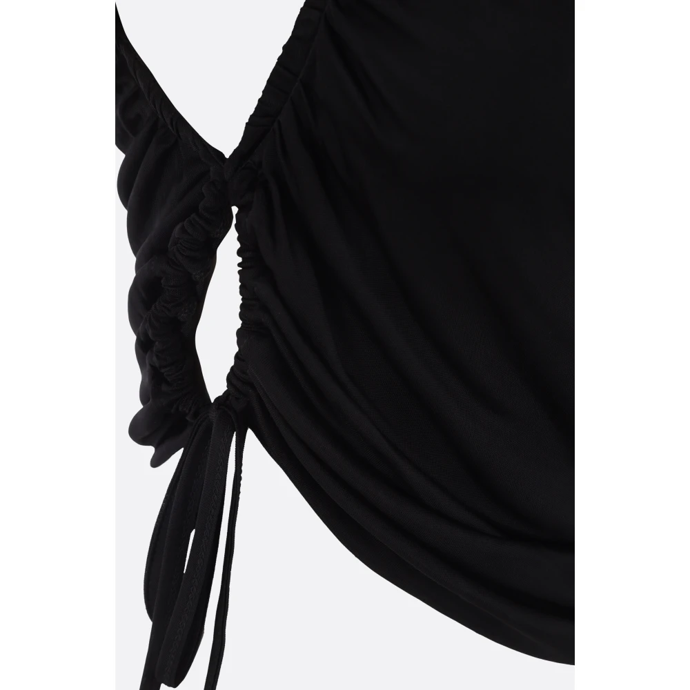 Andrea Adamo Zwarte Gedrapeerde One-Shoulder Crop Top Black Dames