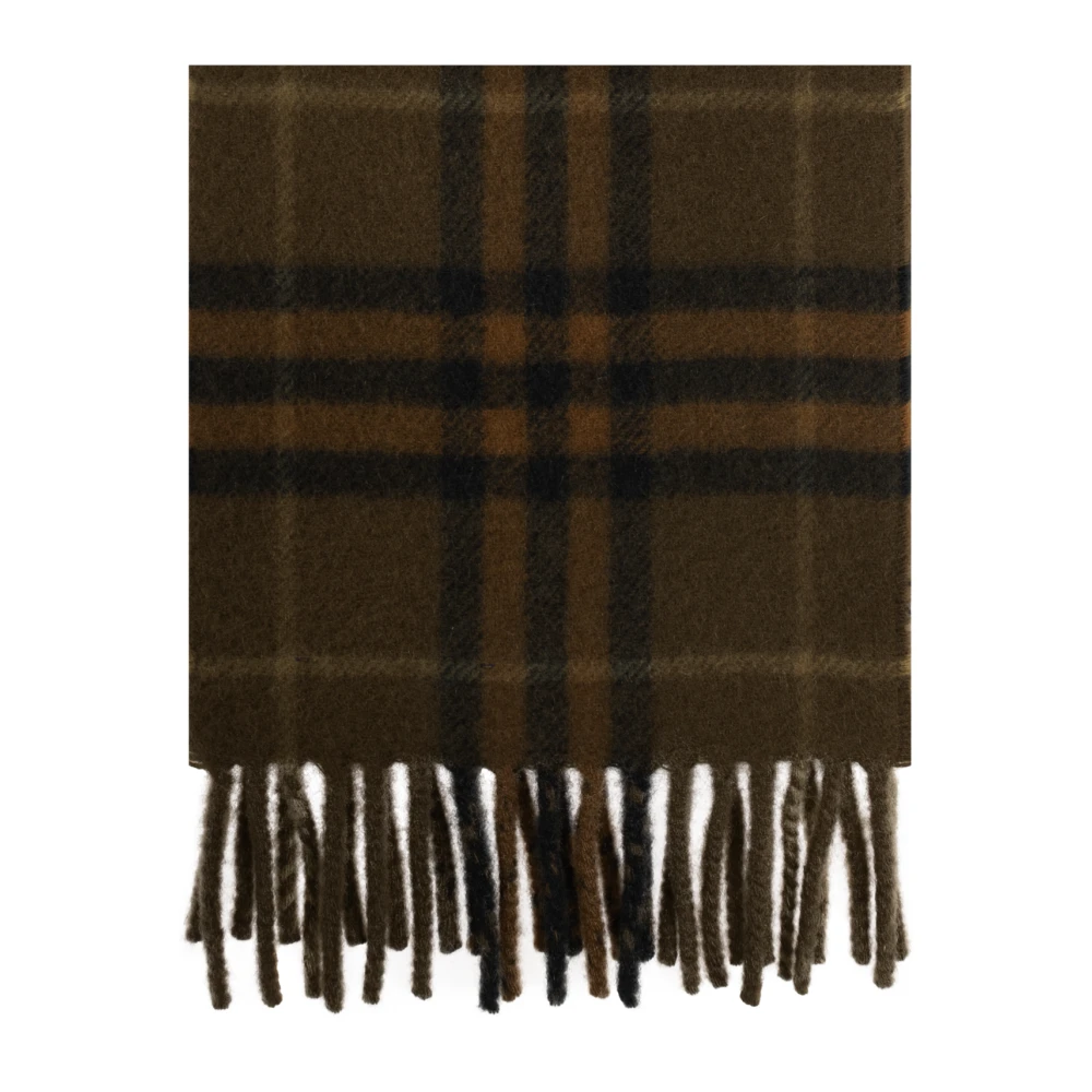 Burberry Frayed Hem Checked Cashmere Scarf Brown Dames