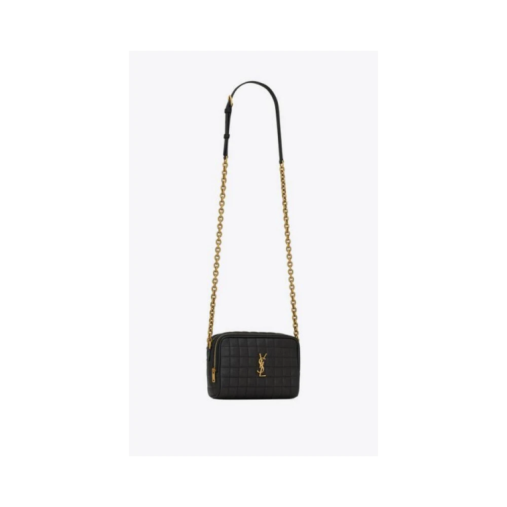 Saint Laurent Gewatteerde Camera Tas met Verstelbare Riem Black Dames