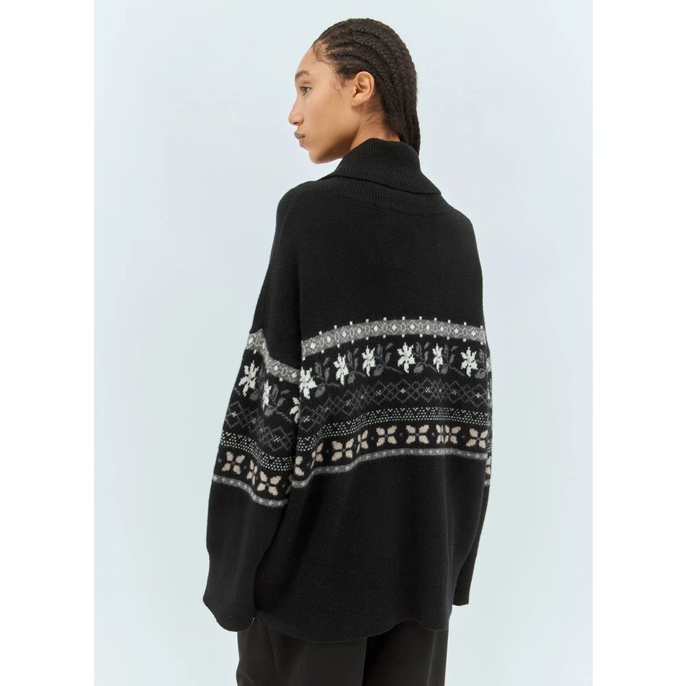 Skall Studio Grafische Jacquard Wol T-Neck Sweater Black Dames