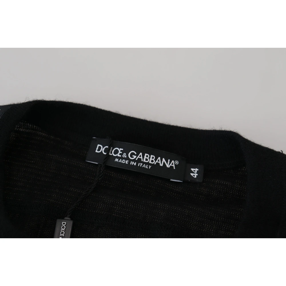 Dolce & Gabbana Zwarte Cashmere Knopen Pullover Trui Black Heren