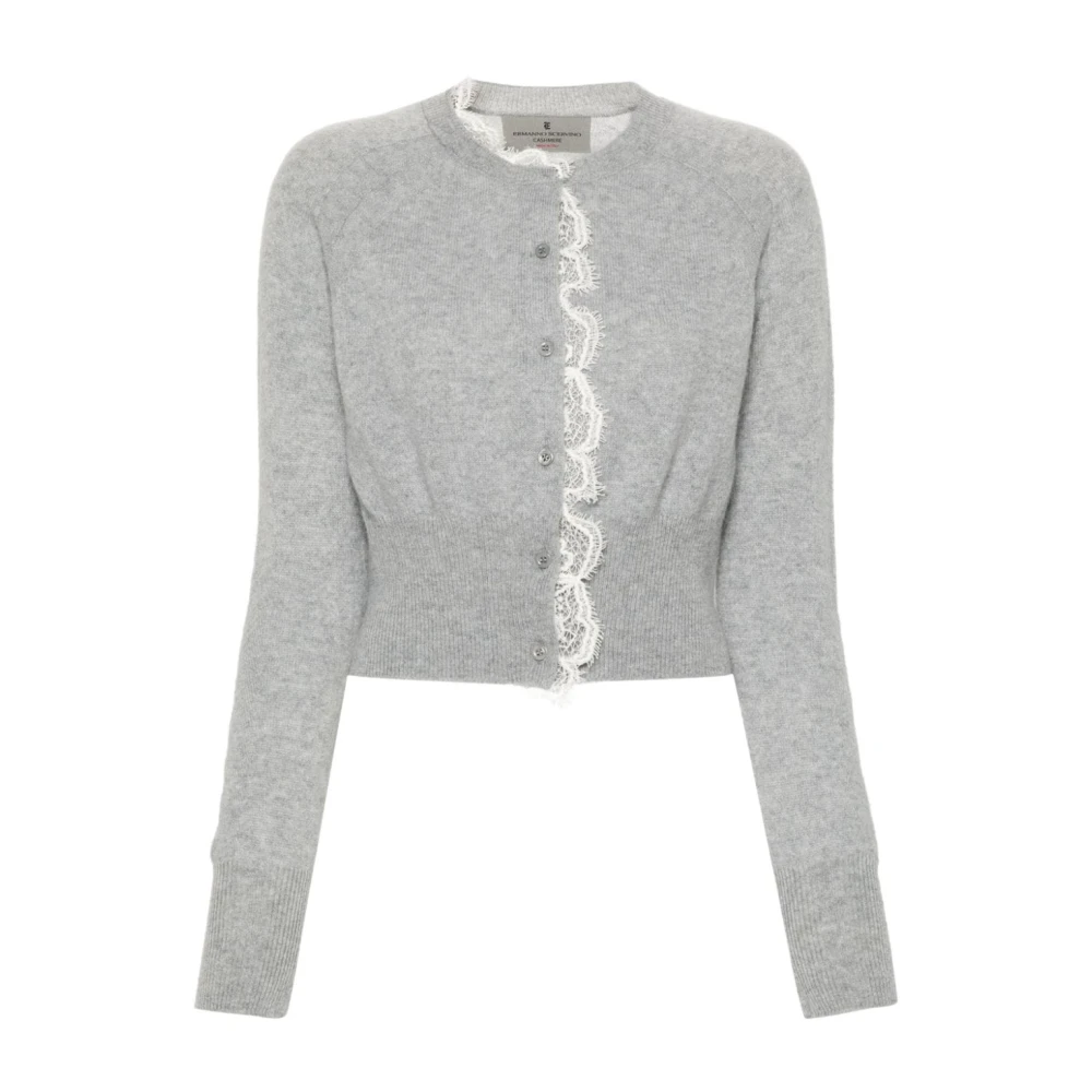 Ermanno Scervino Grijze Cashmere Gebreide Trui Kantafwerking Gray Dames