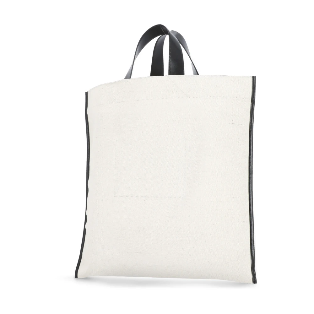 Jil Sander Contrasterende Leren Tote Tas met Logo Beige Dames