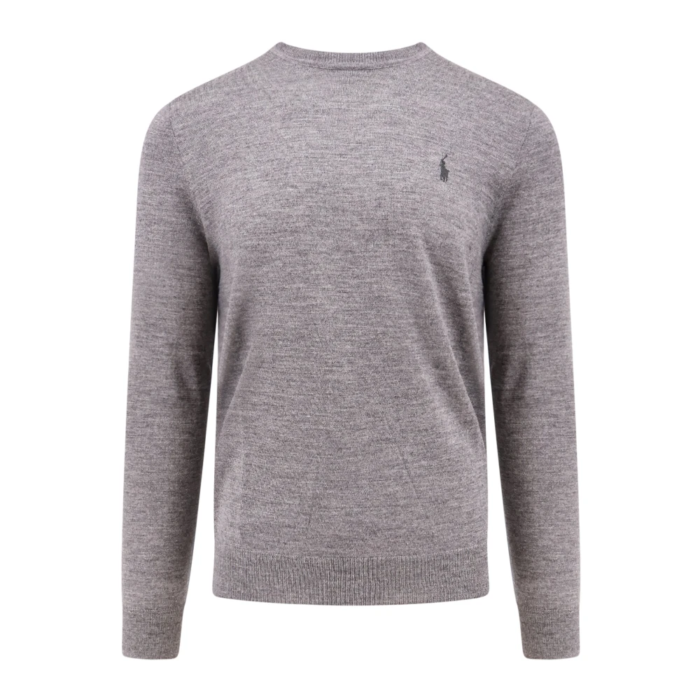 Polo Ralph Lauren Mannelijk Grijs Truien & Vesten Heren, S, Wol, Geborduurde Pony Wollen Trui Met Ronde Hals