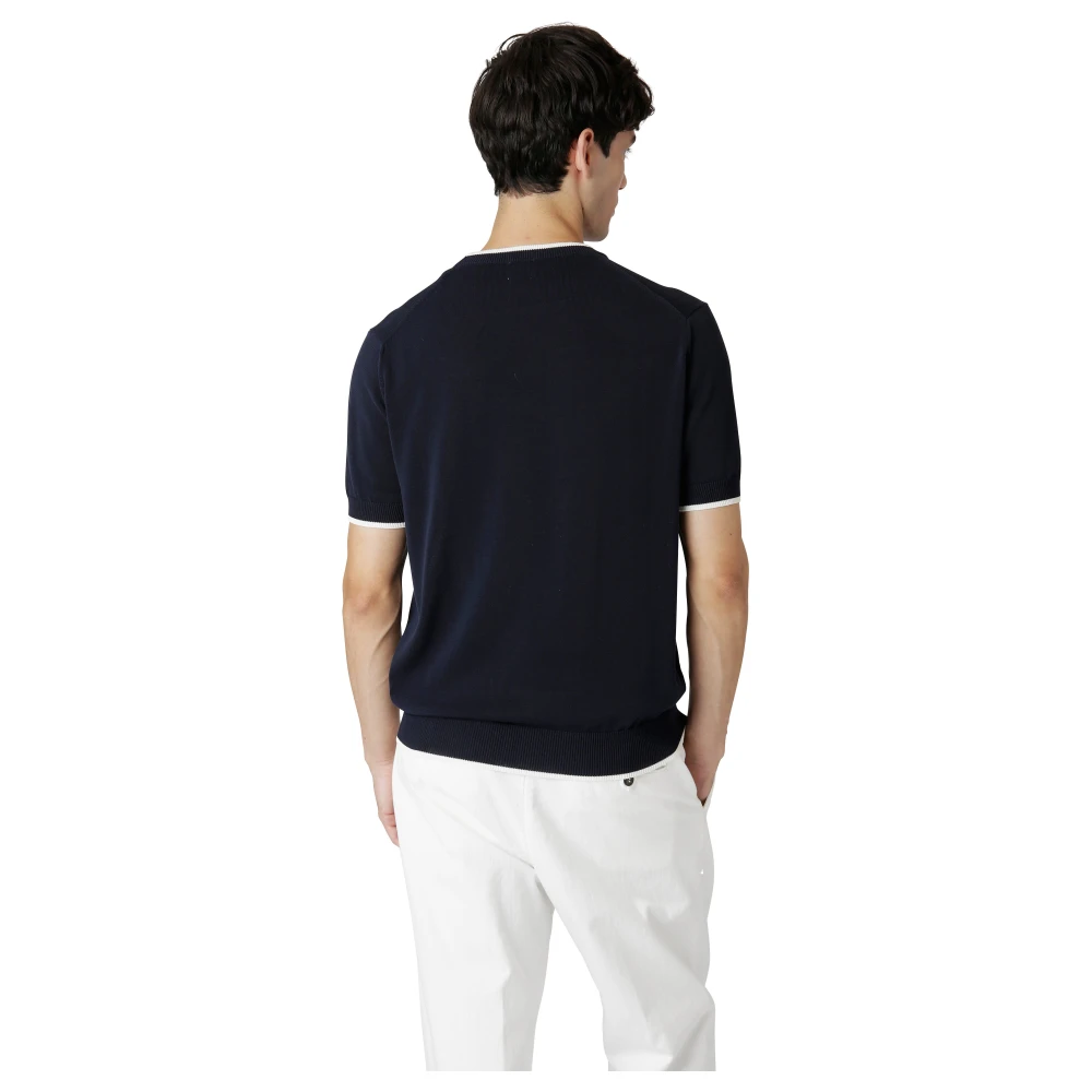 Eleventy Geborduurd Katoenen Ronde hals T-shirt Blue Heren