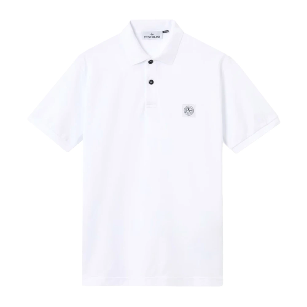 Stone Island White Polo Shirts, Male, 3XL, Compass-Patch Polo Shirt