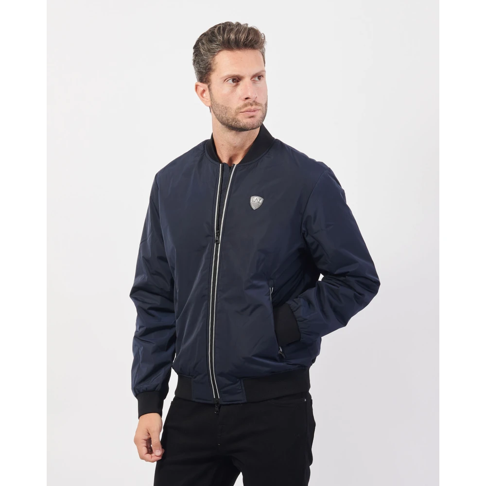 Emporio Armani Blauwe Jas Fullzip Logo Lichtgewicht Vulling Blue Heren