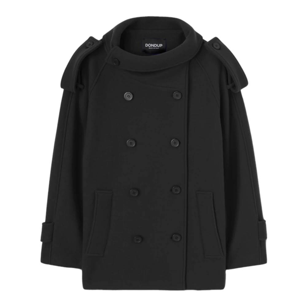 Dondup Oversized Double-Breasted Peacoat Black Dames