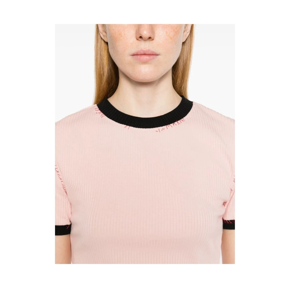 Marni Geribbelde Jersey Crew Neck T-shirt Pink Dames