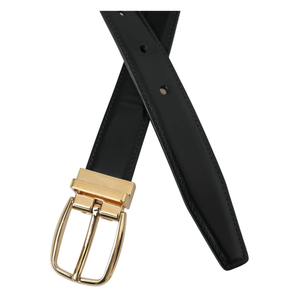 Dolce & Gabbana Zwarte leren riem met gouden gesp Black Unisex