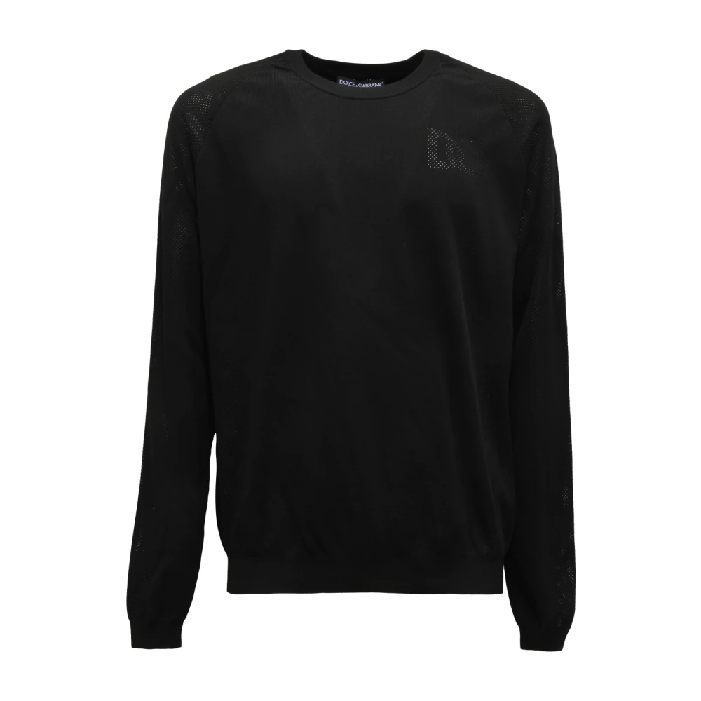Dolce & Gabbana Men's Black Round-Neck Knitwear, Xl, Perforated Jumper